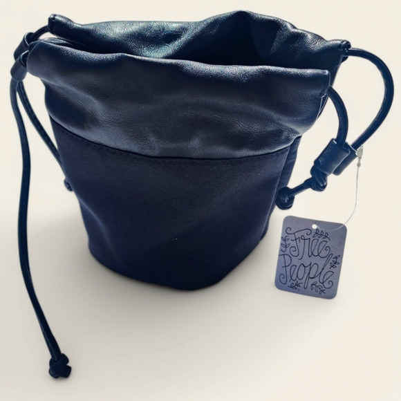 Free People Street‎ Level Black Mini Bucket Bag | Drawstring Pouch Purse - Picture 1 of 6
